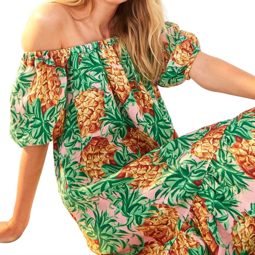 Farm Rio 🍍 Pineapple Garden Linen Midi Dress - Picture 2 of 12